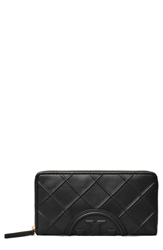 Tory Burch Quilted Leather Zip Wallet In Black