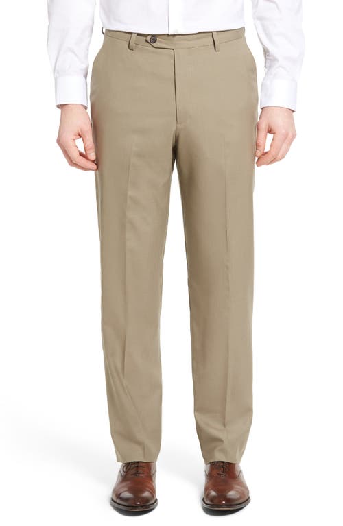 Berle Lightweight Plain Weave Flat Front Classic Fit Trousers Tan at Nordstrom, X Unhemmed