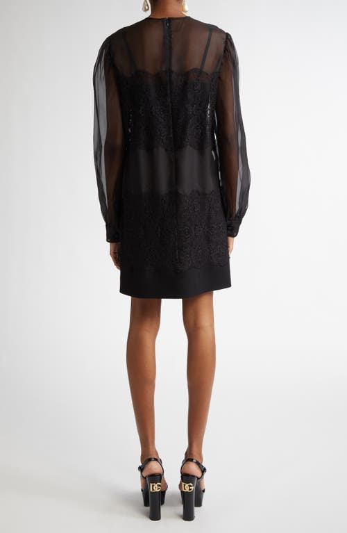 Dolce & Gabbana Short Organza Dress With Lace Inlay In N0000 Nero