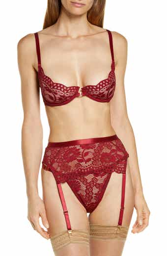 Mapale Lace Bralette, Thong and Garter Belt