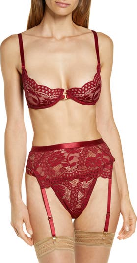 Underwire Bra, Garter Belt & Thong Set