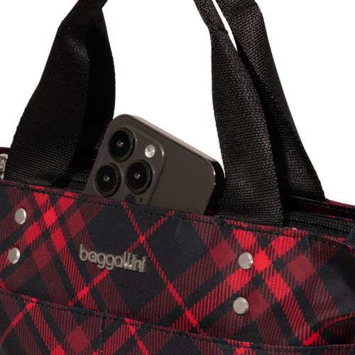 Shop Baggallini Mini Carryall Crossbody Tote Bag In Crimson Tartan