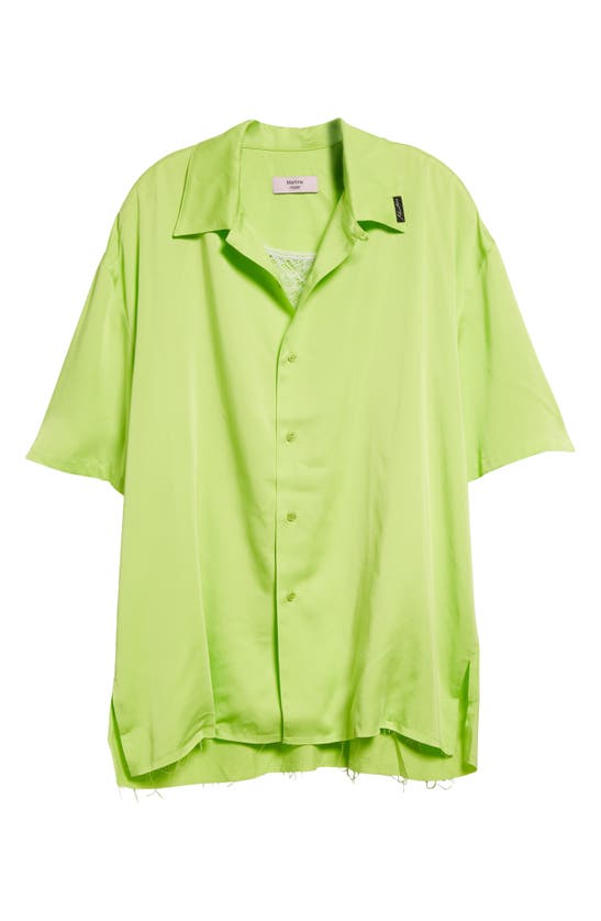 Shop Martine Rose Gender Inclusive Satin & Lace Camisole Camp Shirt In Lime/ Iridescent