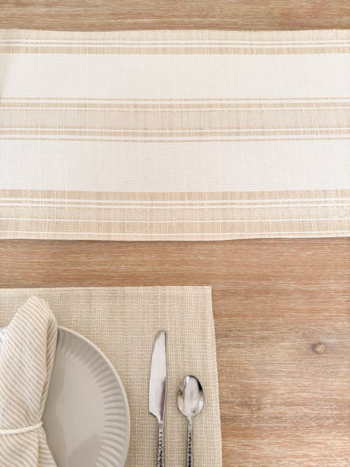 Anaya Beach Club Stripe Indoor Outdoor Table Runner In Beige Stripe