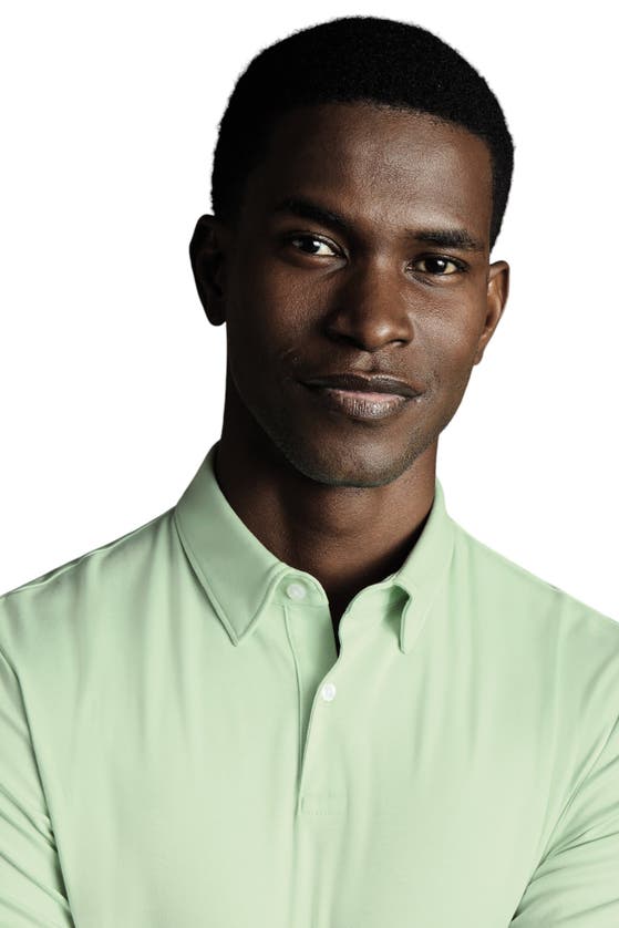 Shop Charles Tyrwhitt Plain Short Sleeve Jersey Polo In Light Green