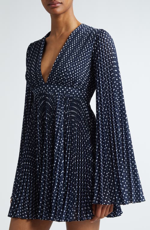 Michael Kors Pleated Long Sleeve Minidress In Midnight/ Optic White