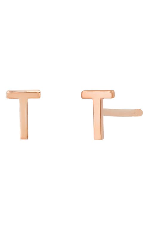 Small Initial Stud Earrings in 14K Rose Gold-T