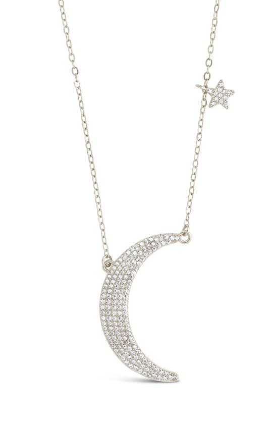 Sterling Forever Cubic Zirconia Crescent Star Charm Necklace In Silver