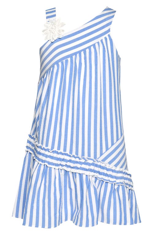 Hannah Banana Kids' Asymmetric Stripe Party Dress In Blue/white