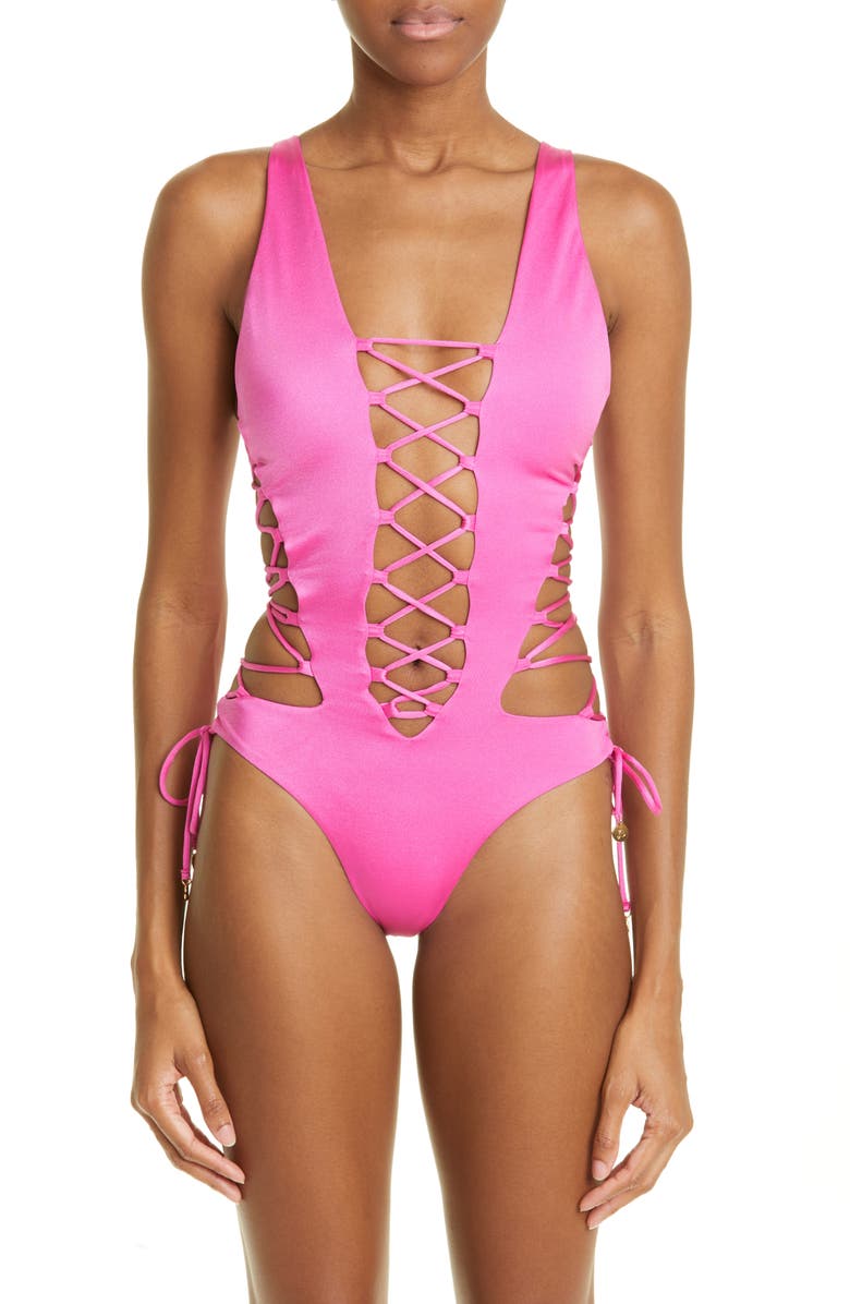 DUNDAS Bo Lace-Up One Piece Swimsuit | Nordstrom