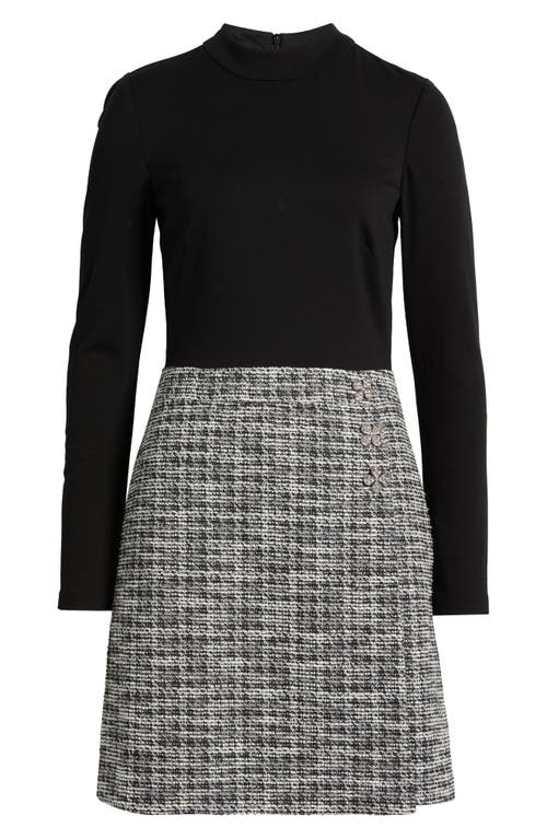 Eliza J Mock Neck Long Sleeve Mixed Media Dress In Black Ivory
