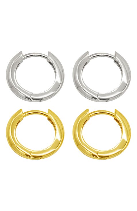 Set of 2 Two-Tone Huggie Hoop Earrings