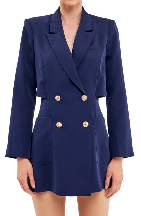 Endless Rose Cutout Back Double Breasted Romper In Navy