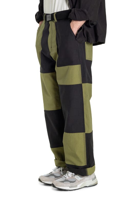 Shop Stan Ray K Colorblock Straight Leg Pants In Olive/black Ripstop Mix