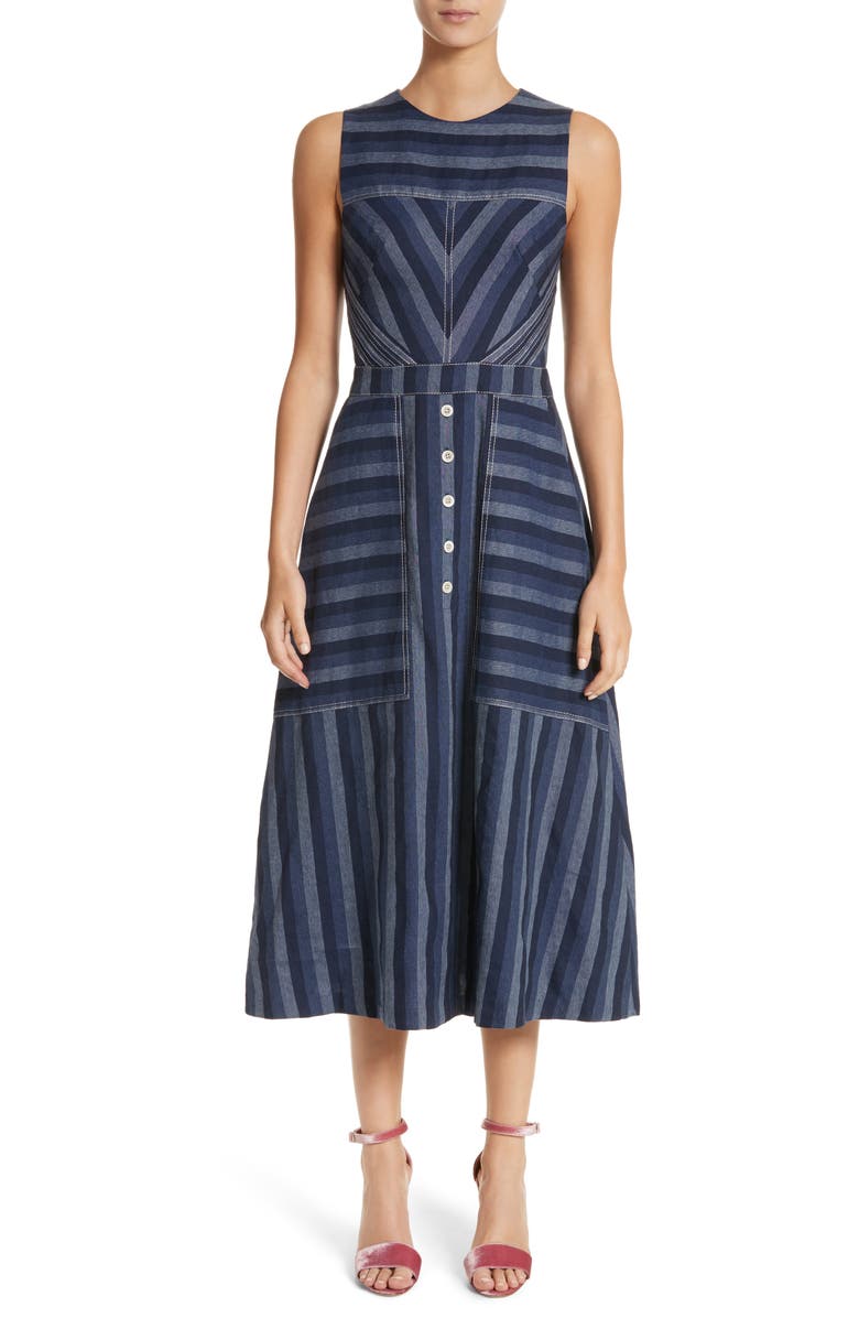 Carolina Herrera Stripe Denim Midi Dress | Nordstrom