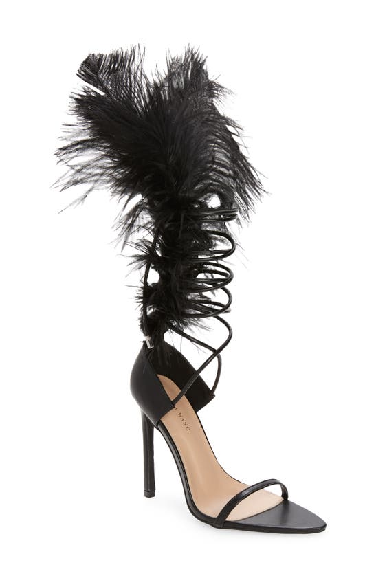 Azalea Wang Cleasby Faux Feather Pointed Toe Sandal In Black