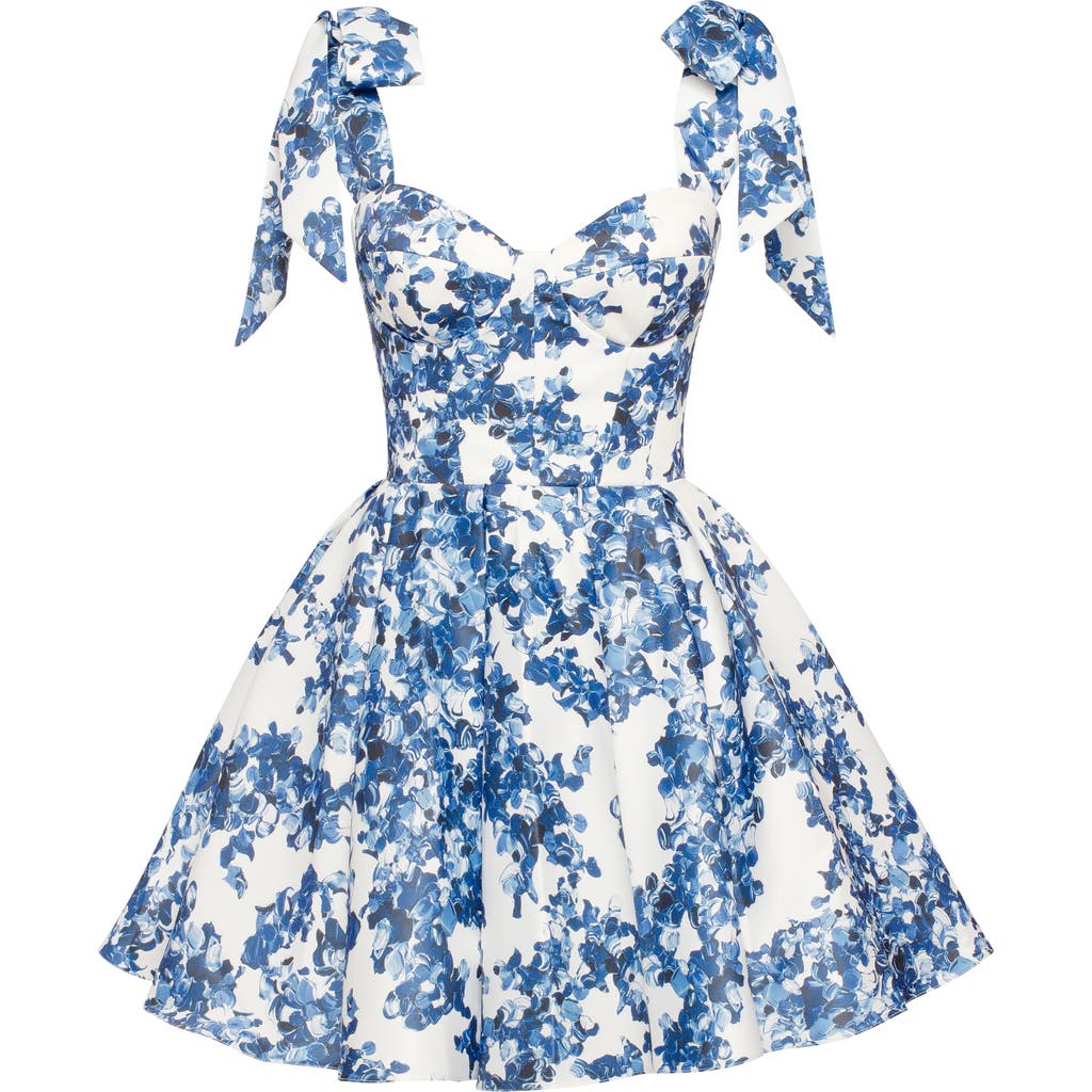 Milla Marvelous Blue Hydrangea Mini Dress On Straps, Garden Of Eden In Blue-double