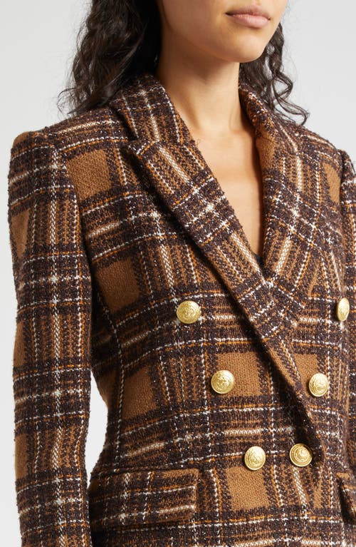 Shop L Agence L'agence Kenzie Double Breasted Blazer In Brown/yellow Plaid