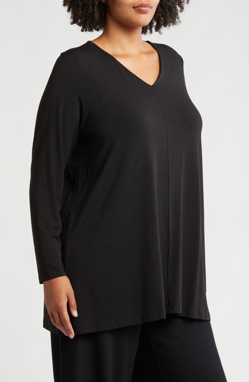 Shop Eileen Fisher Long Sleeve V-neck Tunic Top In Black