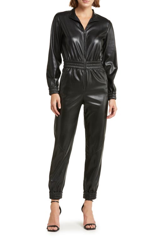Alice + Olivia Levi Long Sleeve Faux Leather Jumpsuit in Black