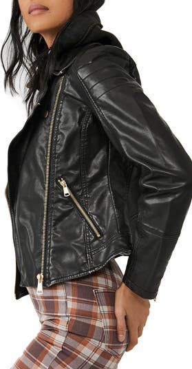 Free people leather jacket hotsell with hood