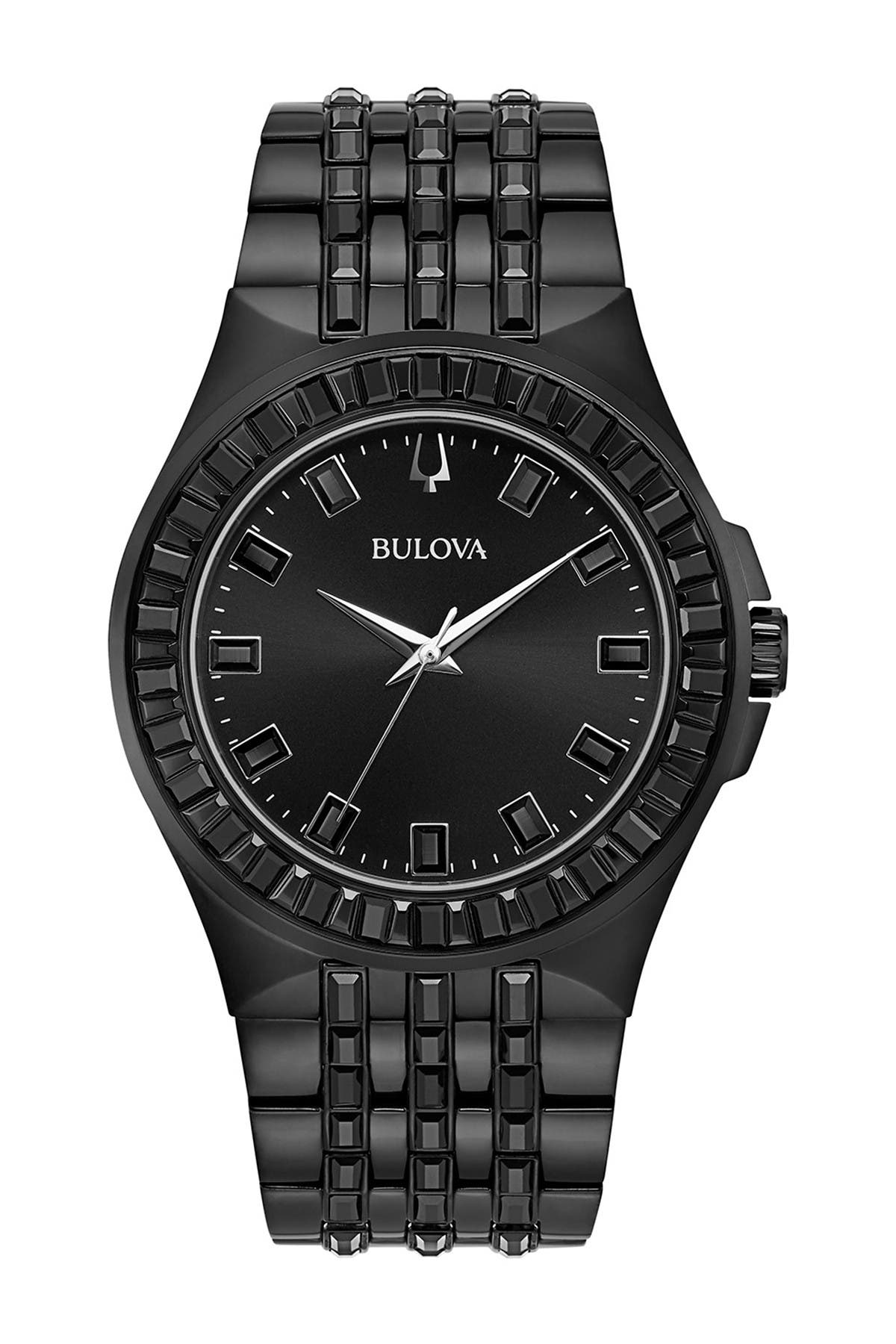 BULOVA MEN'S BLACK PHANTOM BAGUETTE CRYSTAL WATCH,042429570733