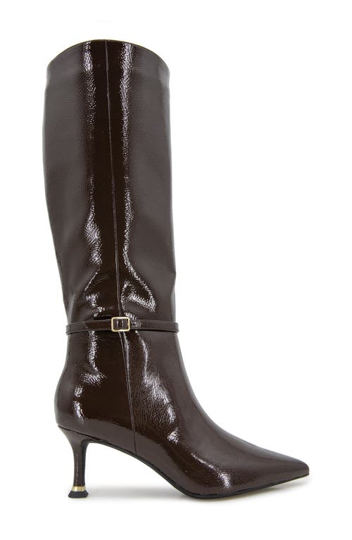 Kenneth Cole Utah Pointed Toe Knee High Boot In Chocolate Patent