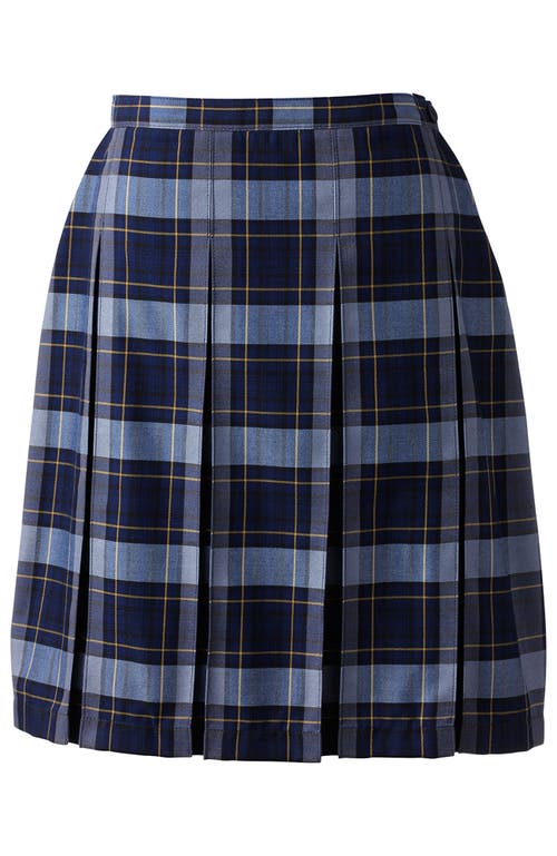 Lands' End School Uniform Young Plaid Box Pleat Skirt Top Of The Knee In Classic Navy Plaid