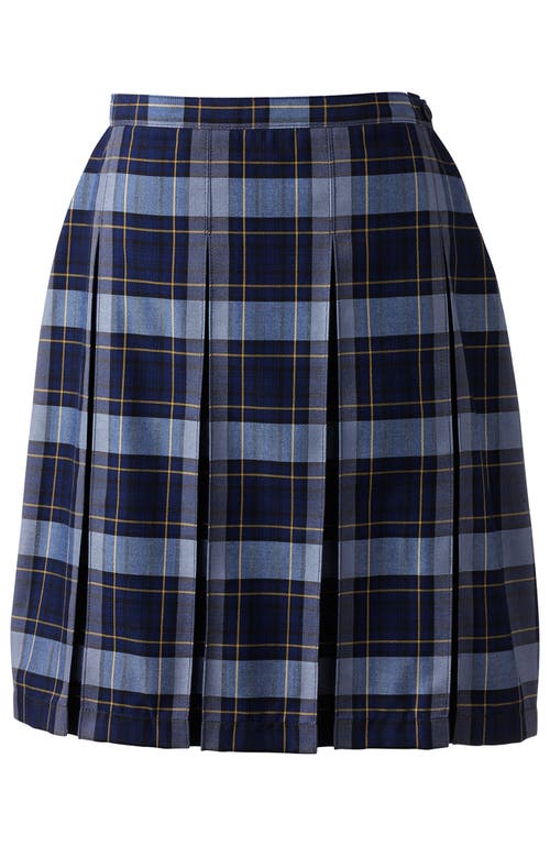 Shop Lands' End School Uniform Young  Plaid Box Pleat Skirt Top Of The Knee In Classic Navy Plaid