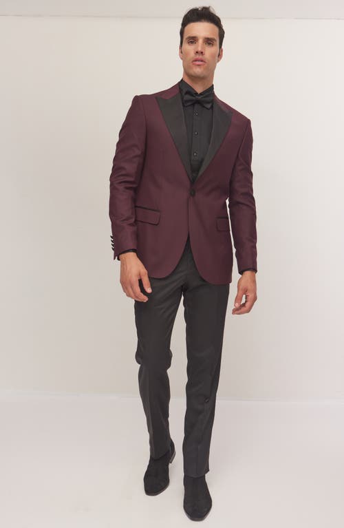 Ron Tomson Peak Lapel Two-tone Tuxedo Jacket In Burgundy
