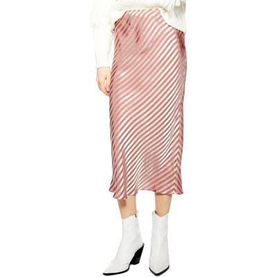 Petite Topshop Stripe Satin Bias Midi Skirt, US (fits like 2-4) - Pink
