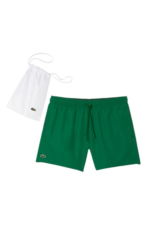 Shop Lacoste Recycled Polyester Swim Trunks In Khi Roquette/vert