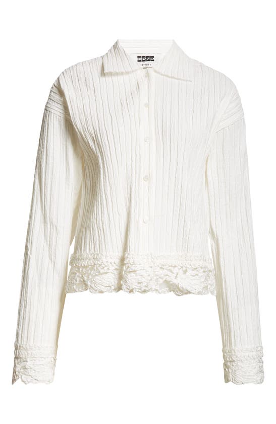 Shop Eenk Lace Trim Pleated Button-up Shirt In White Cotton Nylon Blend