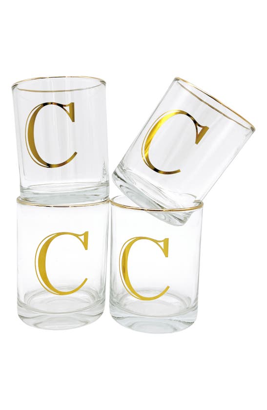 Tmd Holdings Set Of 4 Monogram Rocks Glasses In Transparent