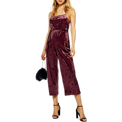 Topshop Strappy Velvet Jumpsuit, US (fits like 6-8) - Burgundy