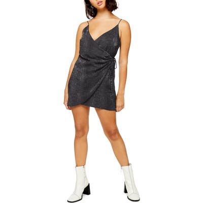 Petite Topshop Satin Wrap Minidress