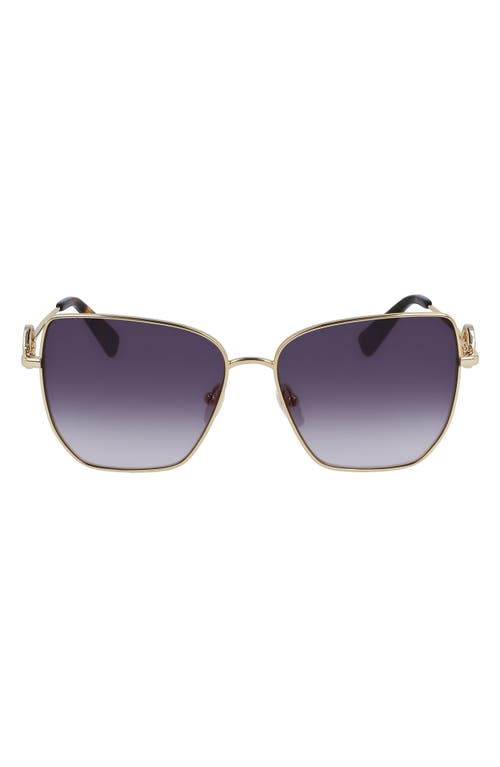 Longchamp 58mm Gradient Rectangular Sunglasses In Gold/gradient Smoke