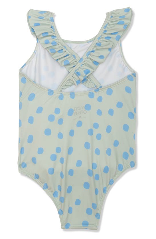 Shop Mon Coeur Kids' Dot One-piece Swimsuit In Sea Foam/ Della Blue