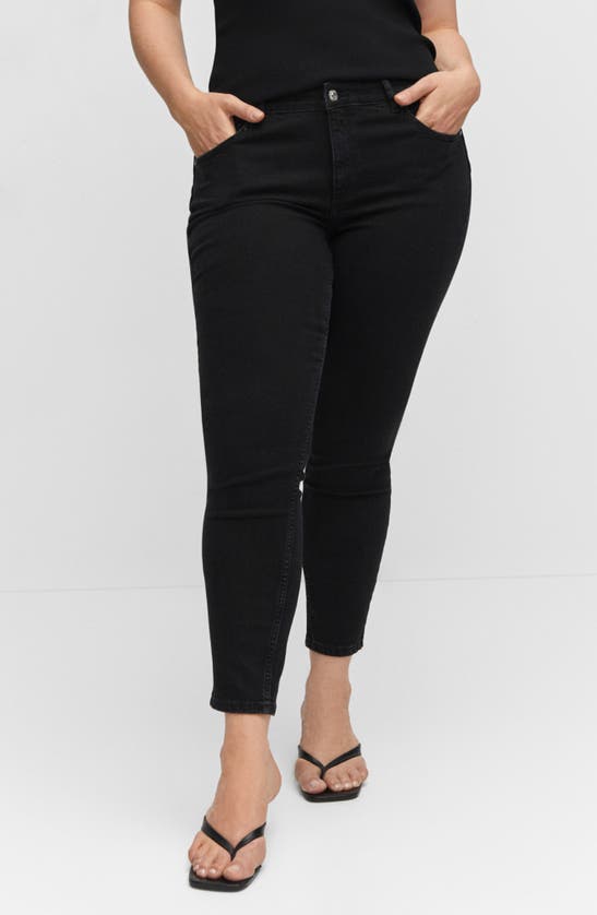 Shop Mango Low Rise Skinny Push-up Jeans In Black Denim