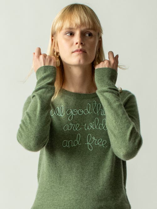 Shop Lingua Franca All Good Things Are Wild And Free Crewneck In Olive