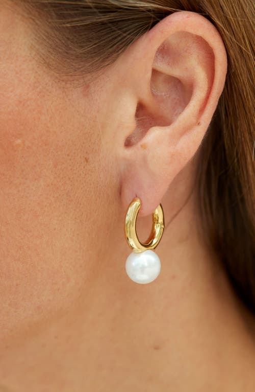 Savvy Cie Jewels Imitation Pearl Drop Huggie Hoop Earrings In Yellow