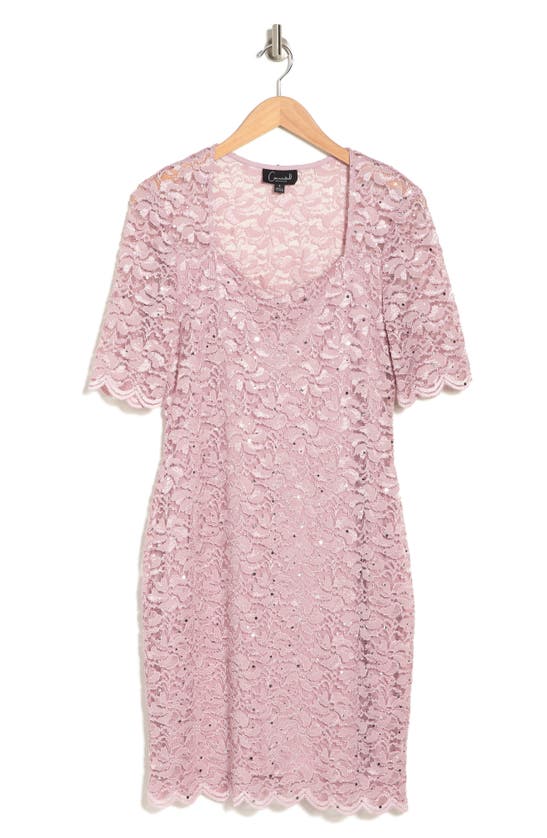Connected Apparel Scalloped Lace Dress In Mauve