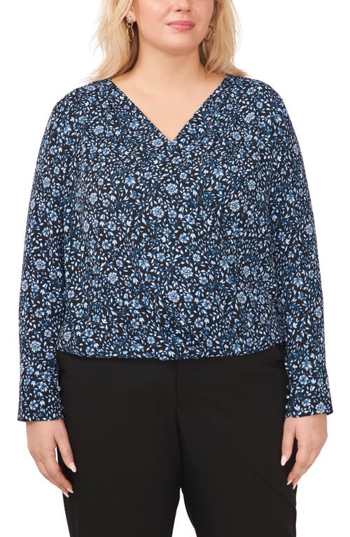 halogen(r) Floral Print Cross Front Top in Daisy Vines Black