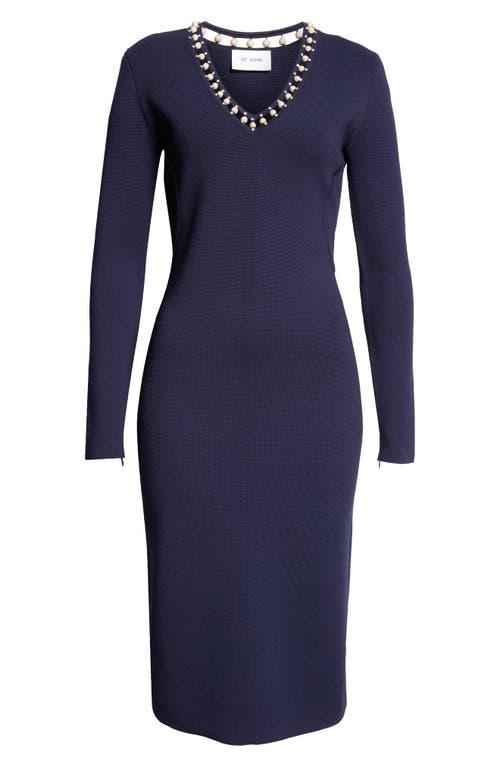 Shop St John St. John Collection Suspended Pavé Long Sleeve Milano Knit Dress In Navy