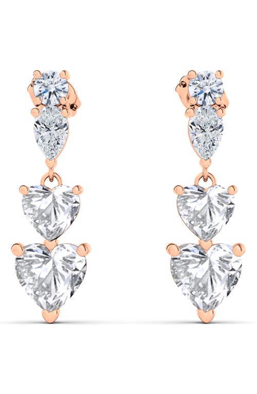 HauteCarat Lab Created Diamond Heart Drop Earrings in 18K Rose Gold