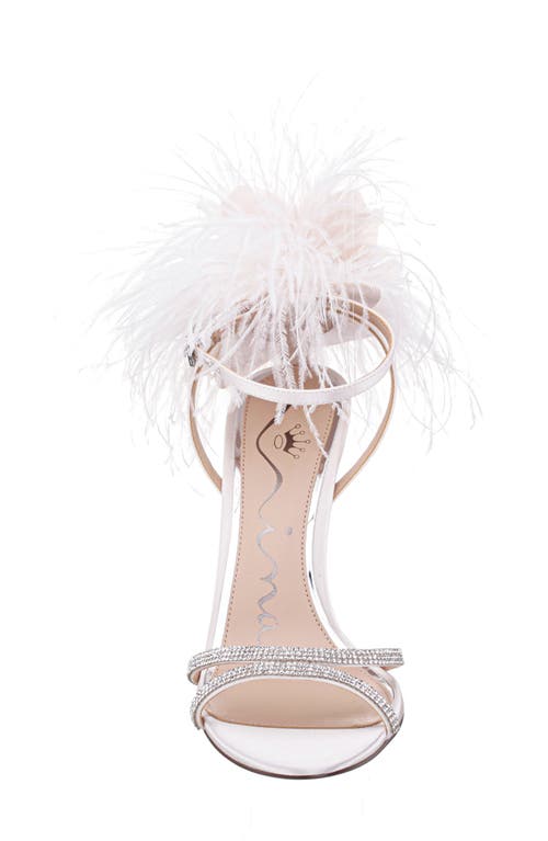 Nina Demi Faux Feather Ankle Strap Sandal In Ivory