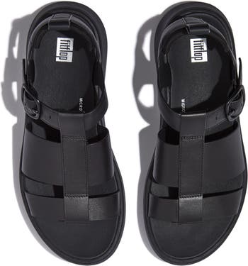 Fitflop F-Mode Leather Platform Fisherman Sandals, Womens, 10M, Black