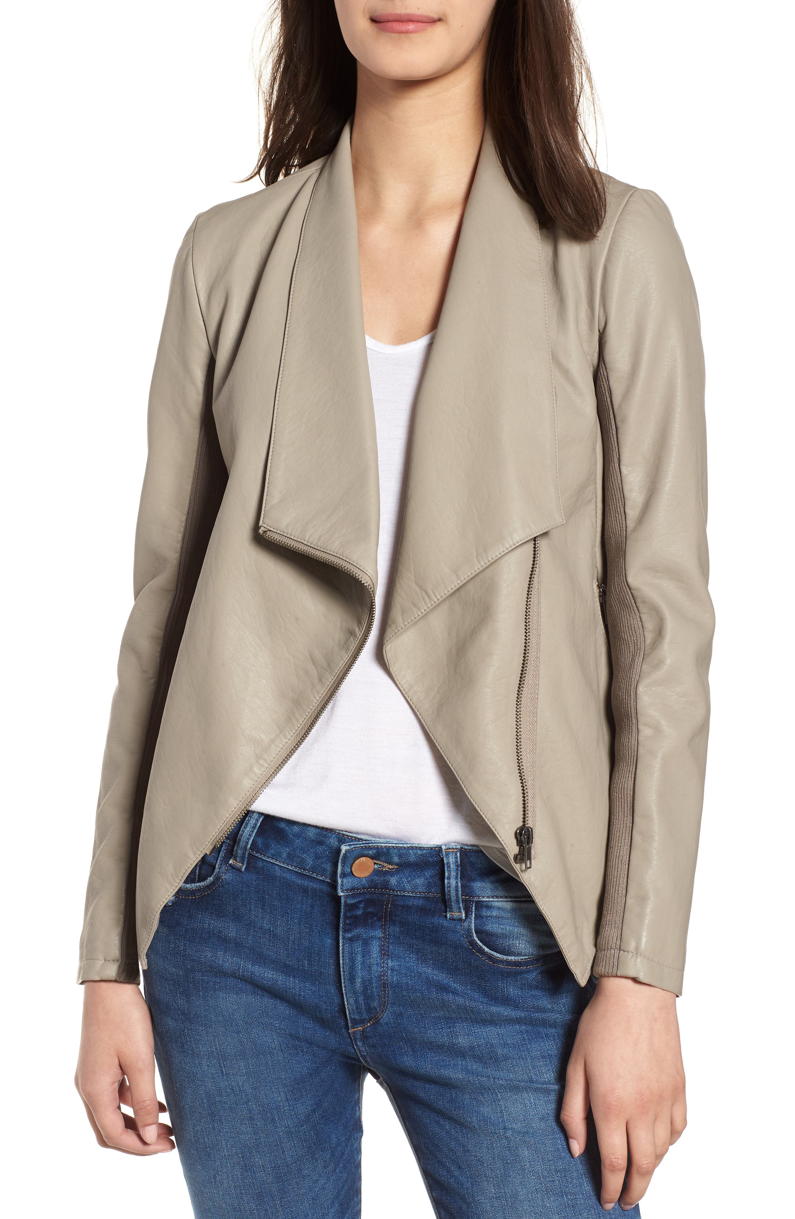 Bb Dakota Gabrielle Faux Leather Asymmetrical Jacket In Beige/khaki