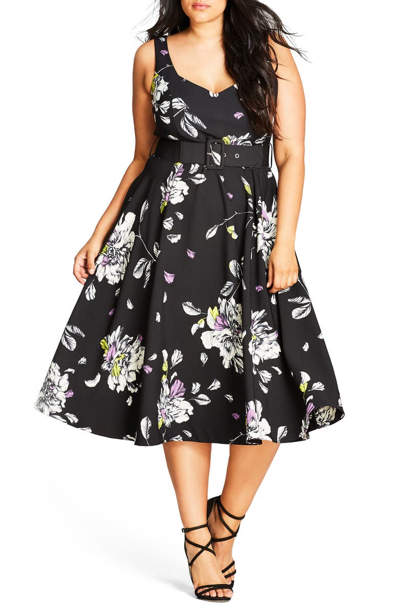 City Chic Floral Sketch Fit & Flare Dress (Plus Size) | Nordstrom