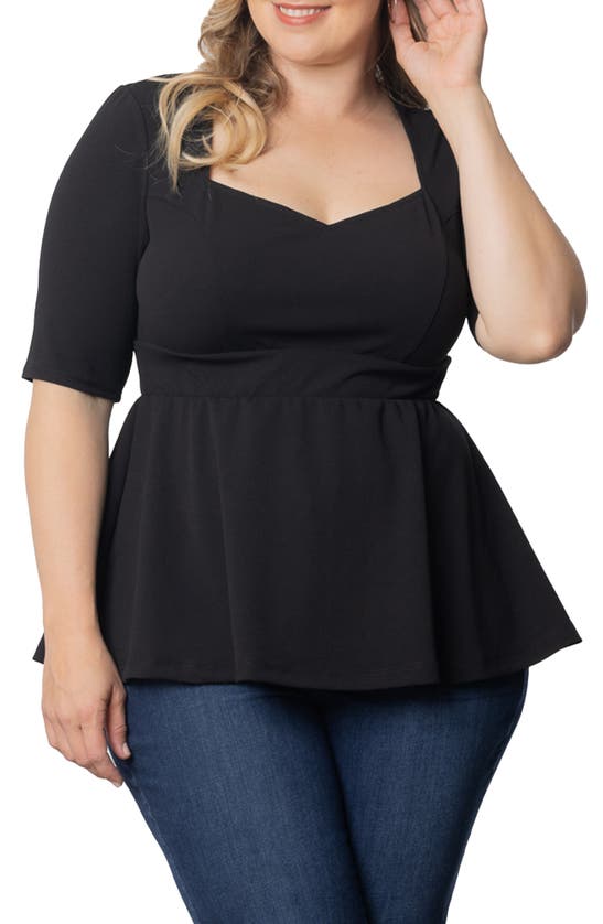 Shop Kiyonna Posh Peplum Top In Black Noir